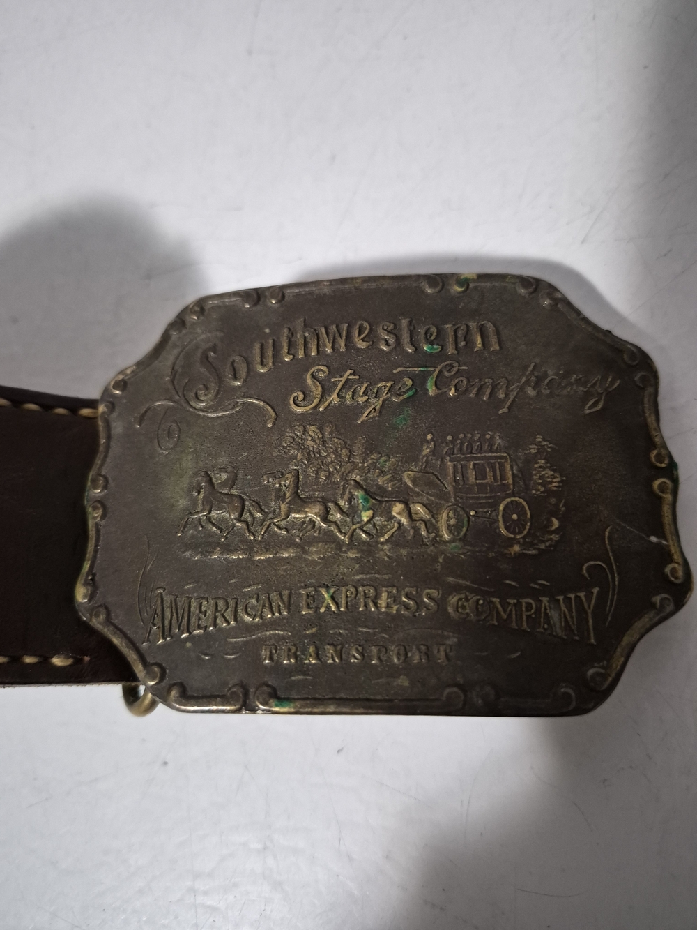 Brass Belt Buckle - Brown Leather